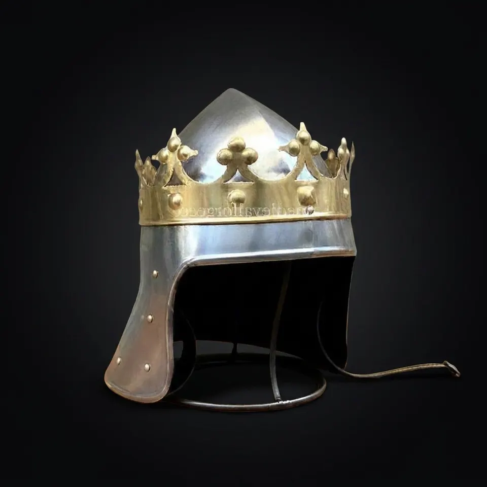 Crowned Knight Armor Helmet — Brass Crown Crusader