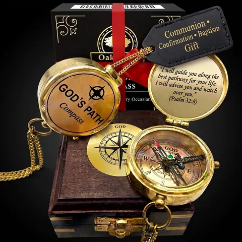 Psalm 32:8 Compass, Wooden Box view 1