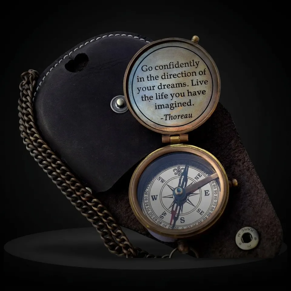 Thoreau Quote Compass, Leather Case