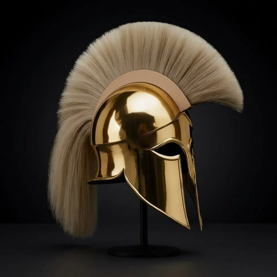 Golden Corinthian Helmet — Spartan Armor White Horsehair Crest