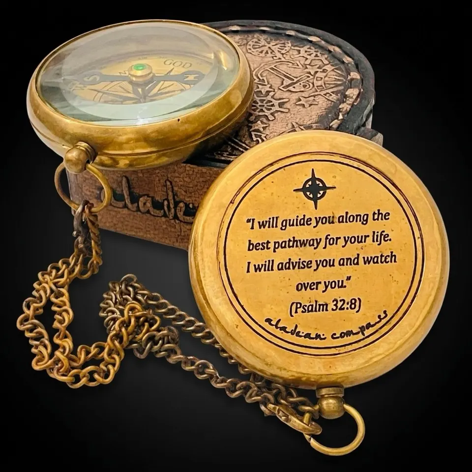 Psalm 32:8 Compass, Leather Case