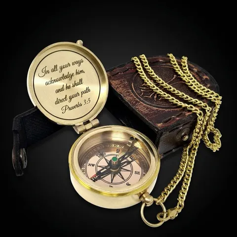 Polished Brass Compass, Leather Case view 1