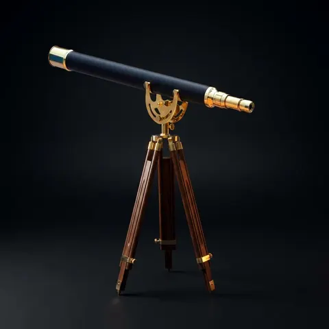 Brass & Leather Floor Standing Telescope 65" with Wooden Tripod view 1