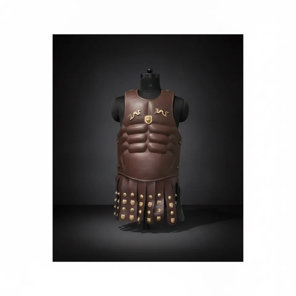 Medieval Leather Greek Muscle Armor Cuirass with Brass Accents for LARP view 1