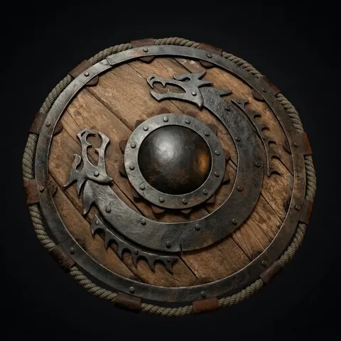 Handcrafted Viking Engraved Dragon Round Shield with Norse Wall Décor view 1