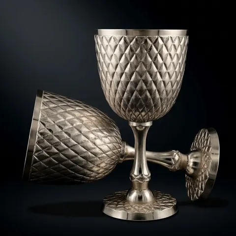 Embossed Brass Goblet with Silver Antique Finish view 1