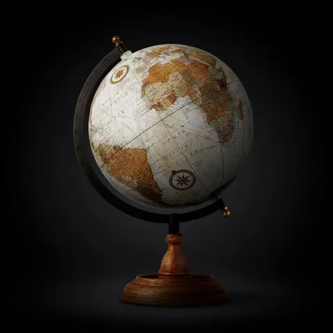 Solid Brass Desk Globe with Black Meridian Ring and Rosewood Base view 1