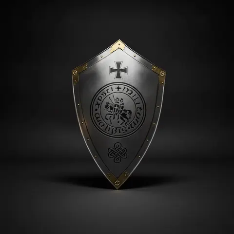 Templar Shield with Battle Knight Crusader Medieval Heater view 1