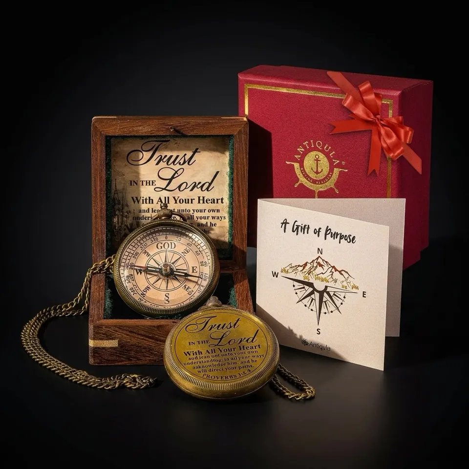 Trust in the Lord Compass, Wooden Box & Gift Box view 1