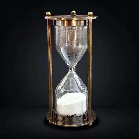 Antique Brass Hourglass, 2-Minute, White Sand view 1
