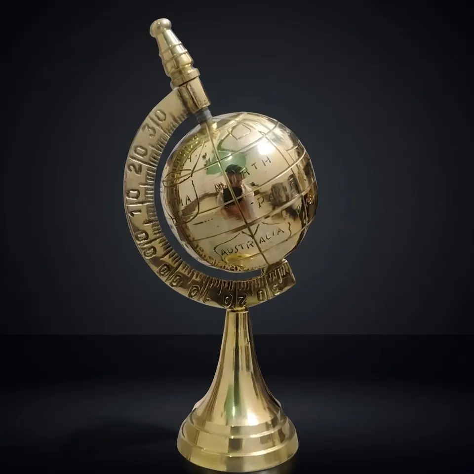 Compact Polished Brass Desk Globe