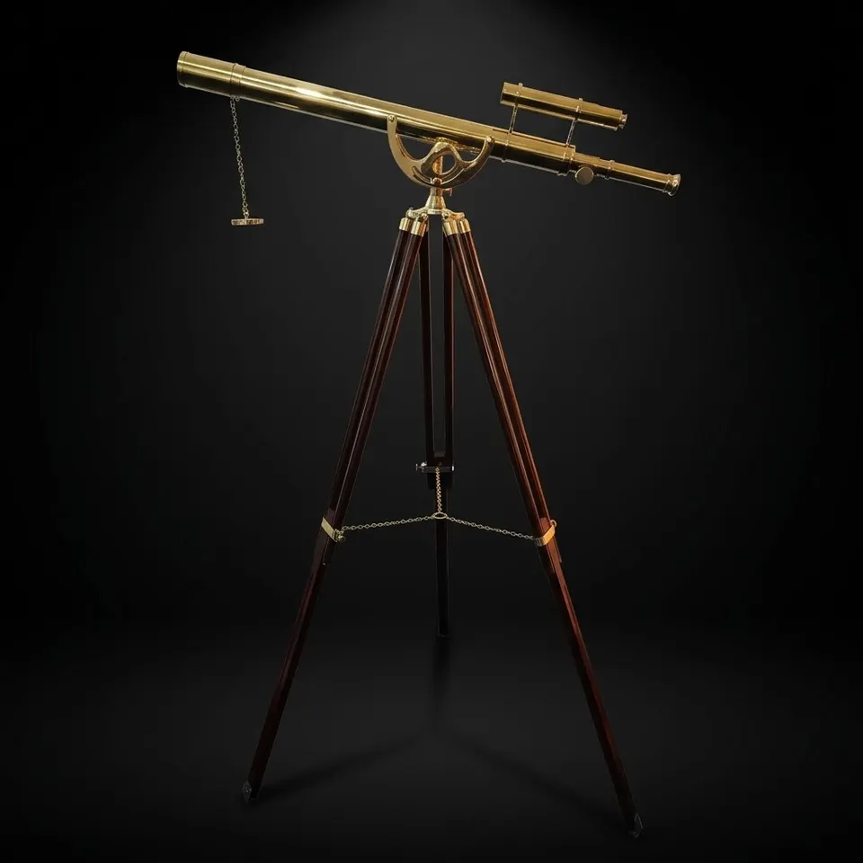 Double Barrel Brass Floor Standing Telescope 63" with No Case
