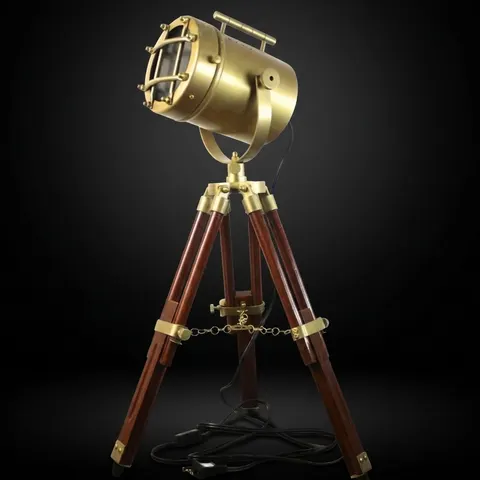 Antique Finish Spotlight on Wooden Tripod view 1
