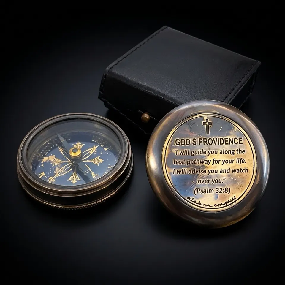 Psalm 32:8 Compass, Leather Case