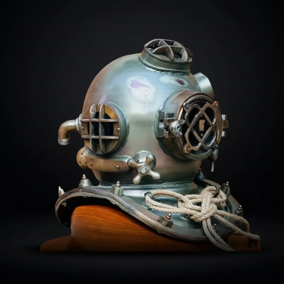 Boston Commando Diving Helmet with Greenish Finish and Rope Detail