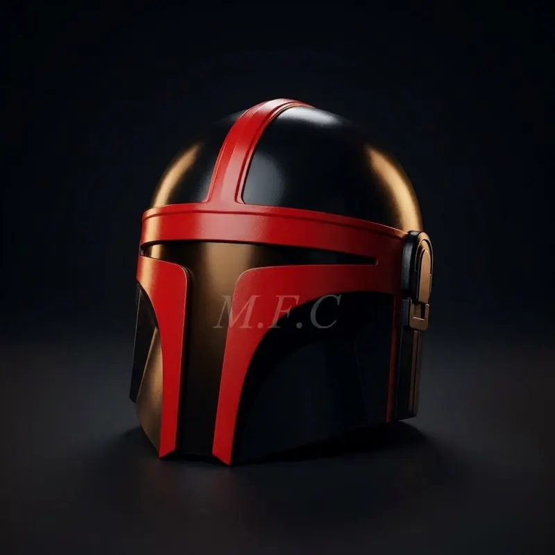 Black and Red Mandalorian Steel Helmet — Adult Cosplay