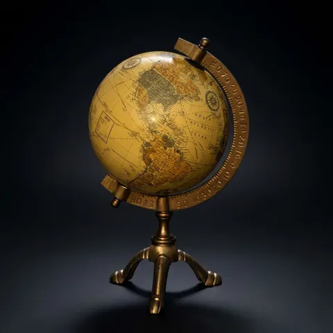 Antique Brass Educational Desk Globe with Three-Legged Brass Stand view 1