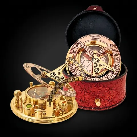 Polished Brass Sundial Compass with Presentation Box view 1