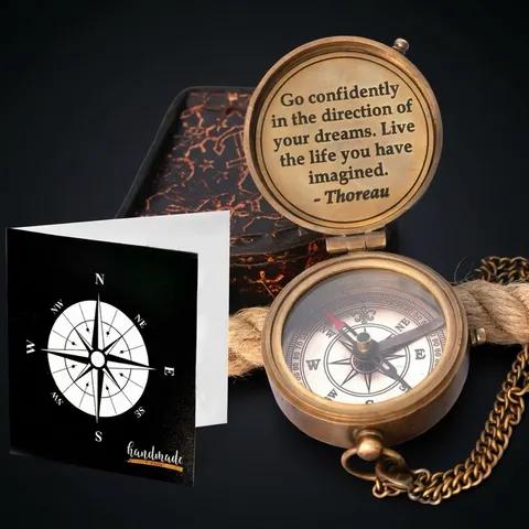 Thoreau Quote Compass, Leather Case view 1