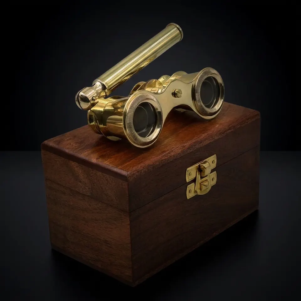 Polished Brass Opera Glasses with Rosewood Box