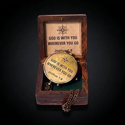 Joshua 1:9 Compass, Wooden Box view 1