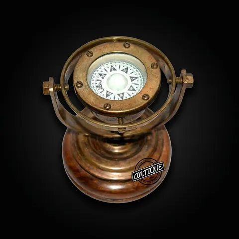 Gimbal Compass on Wooden Base view 1