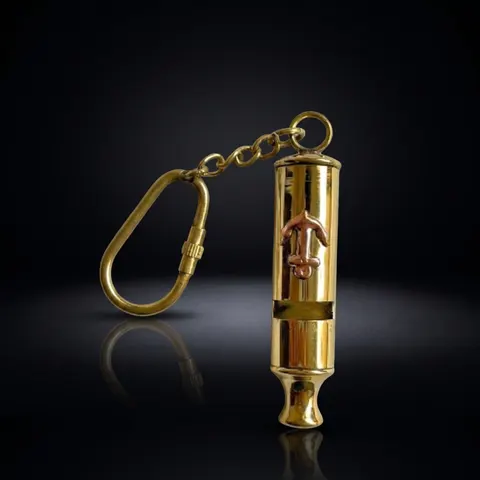Brass Nautical Whistle Keychain view 1