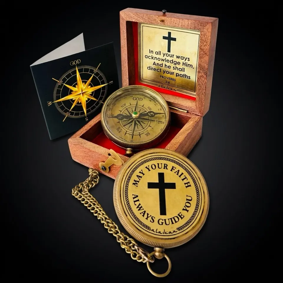 May Your Faith Guide You Compass, Wooden Box