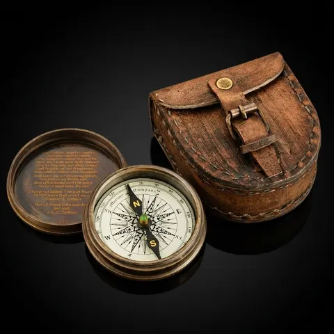 Robert Frost Quote Compass, Leather Case view 1