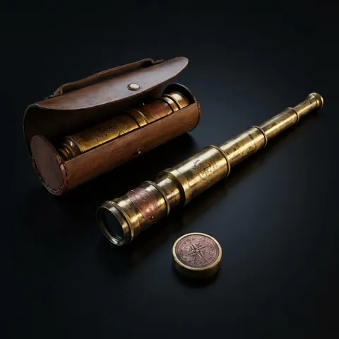 Brass Spyglass Telescope 19" with Round Leather Case view 1