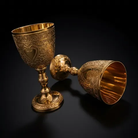 Solid Brass Goblet with Roman Embossed Design view 1