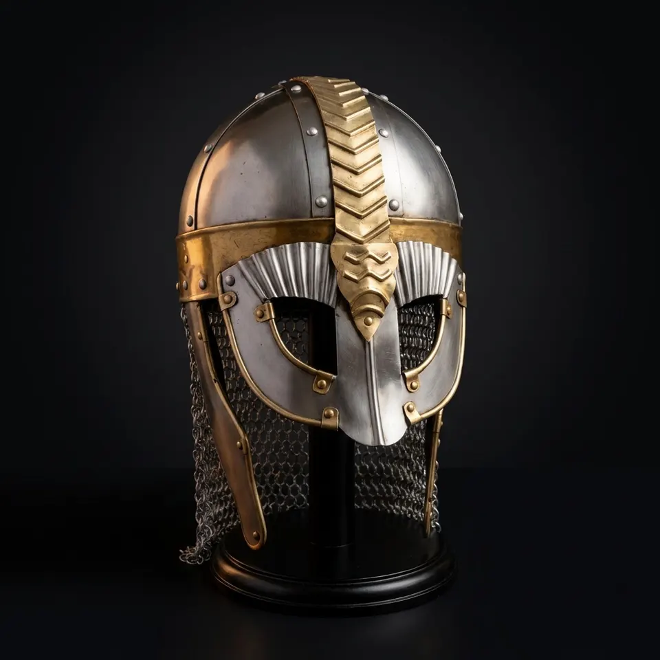 Viking Knight Helmet with Chainmail — Brass Aventail