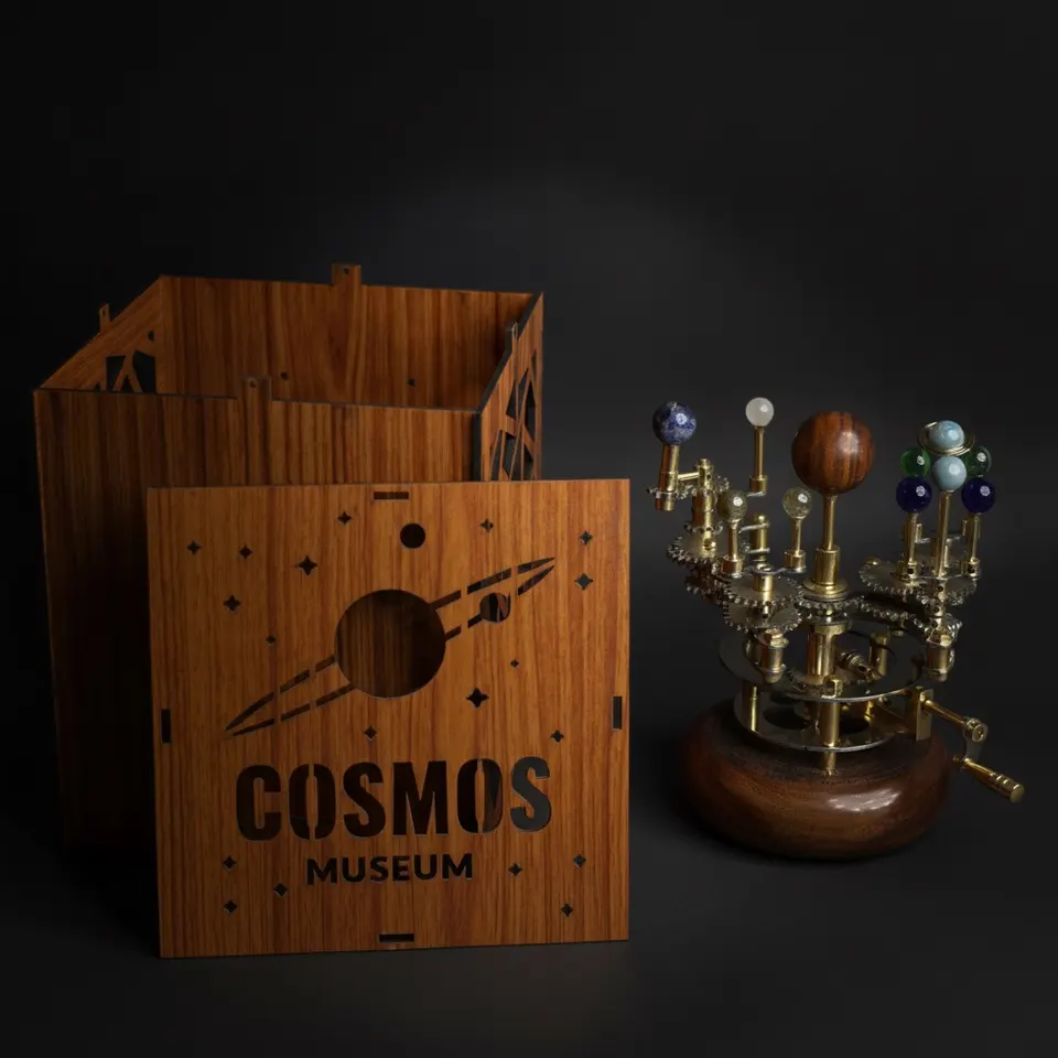 Brass Solar System Orrery, Teakwood Base