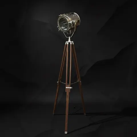 Chrome Spotlight on Wooden Tripod view 1