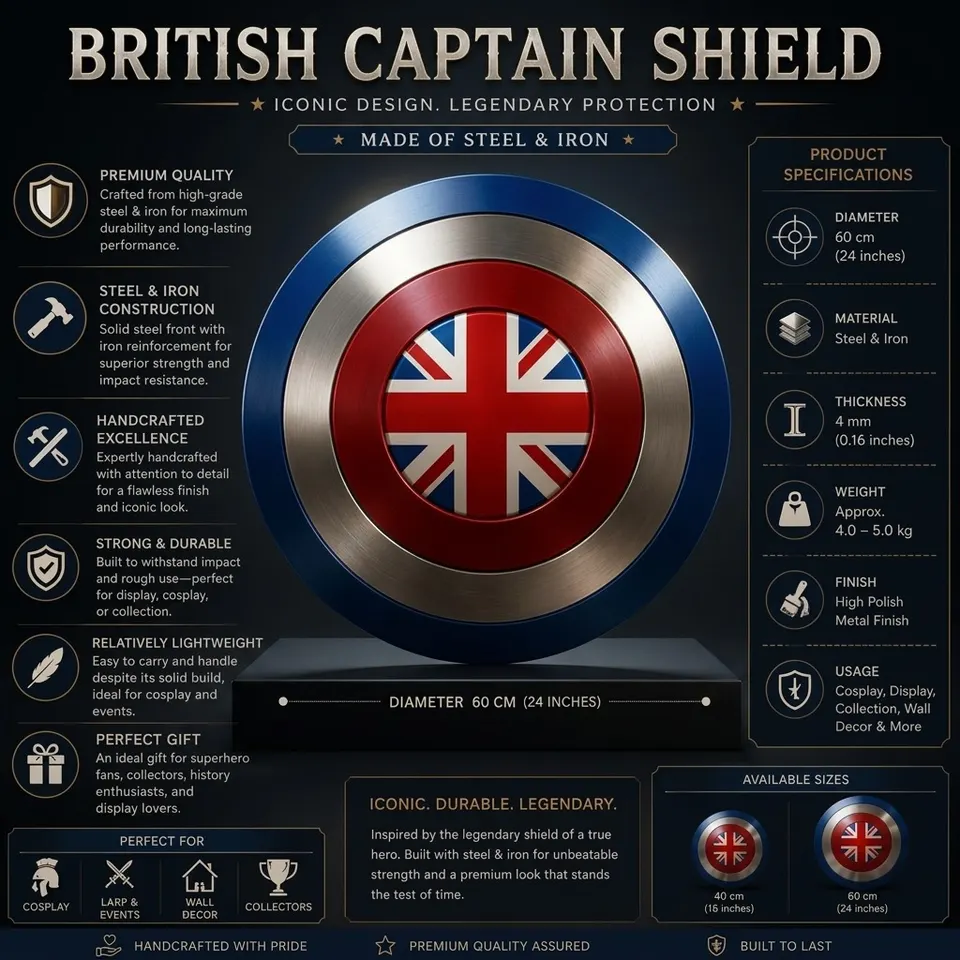 Handmade Steel Union Jack Superhero Shield with British Cosplay