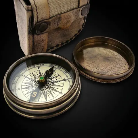 Robert Frost Quote Compass, Leather Case view 1