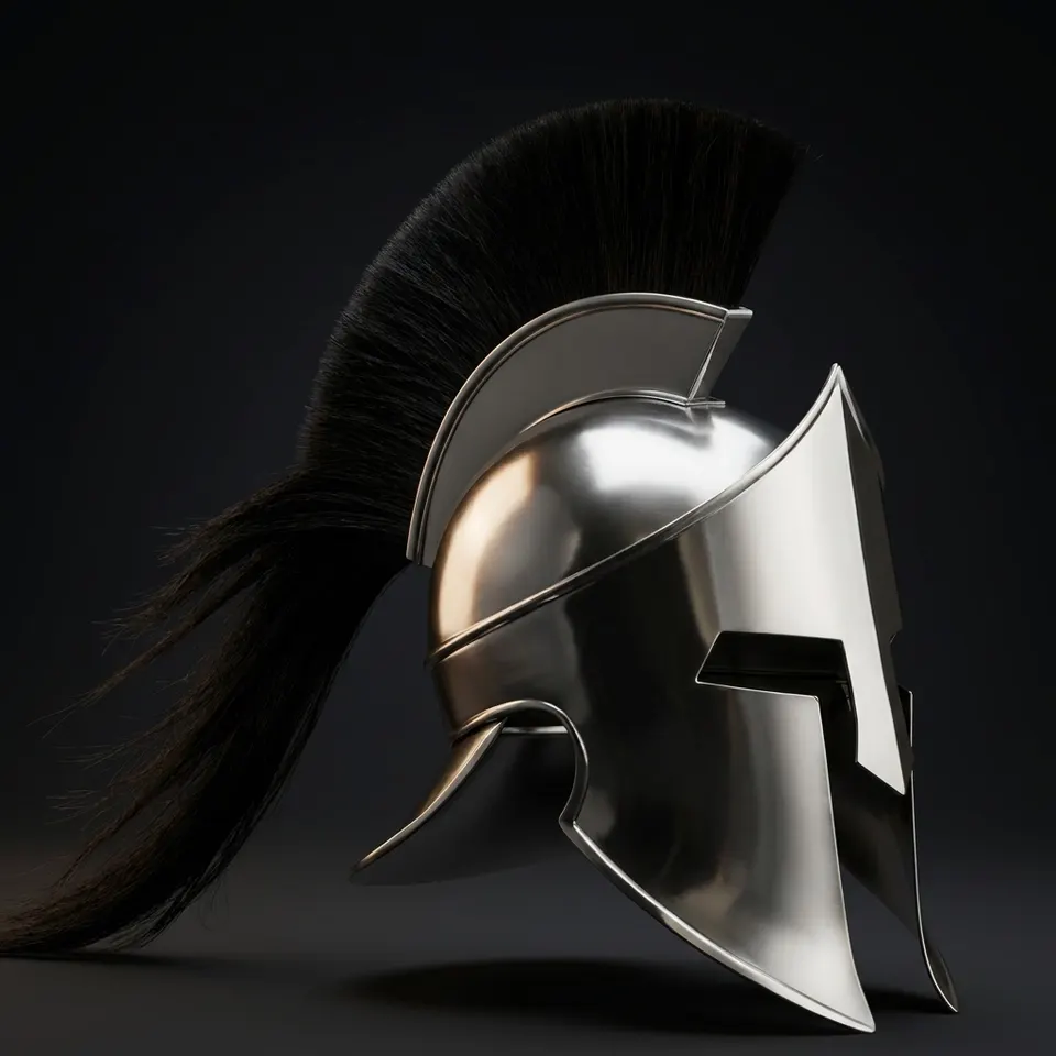 Polished Steel Spartan Helmet — Black Horsehair Crest