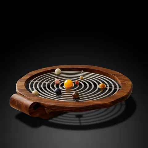 Oval Gemstone Solar System Desk Model on Rosewood Base view 1