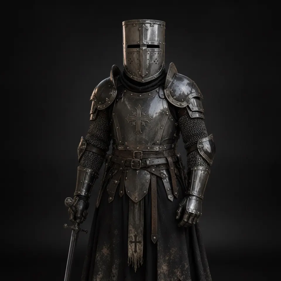 Black Crusader Knight Armor with Templar Gothic Full Body Steel