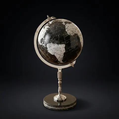 Shiny Black Globe with Chrome Nickel Stand and Black Marble Base view 1
