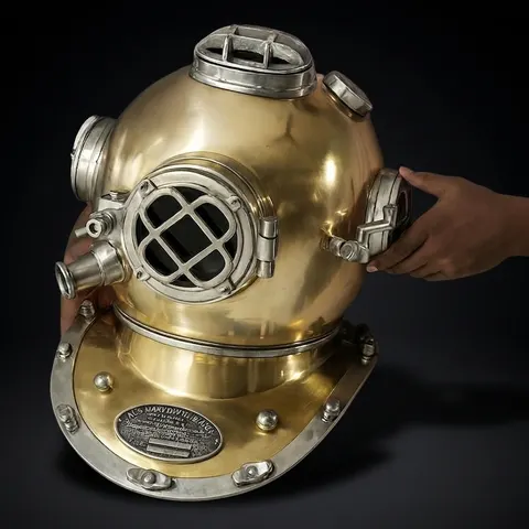 Mark V Diving Helmet with Golden Finish and Nickel Highlights view 1