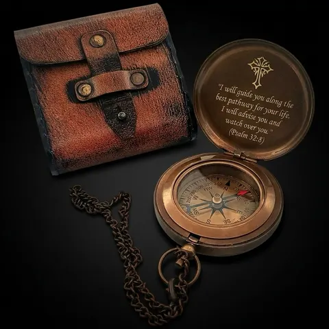 Psalm 32:8 Compass, Leather Case view 1