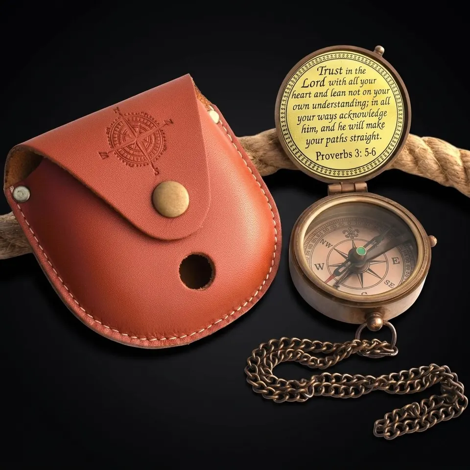Proverbs 3:5-6 Compass, Leather Case