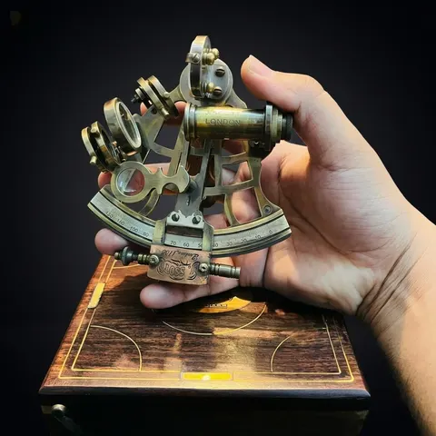 Antique Brass Sextant with Wooden Box view 1