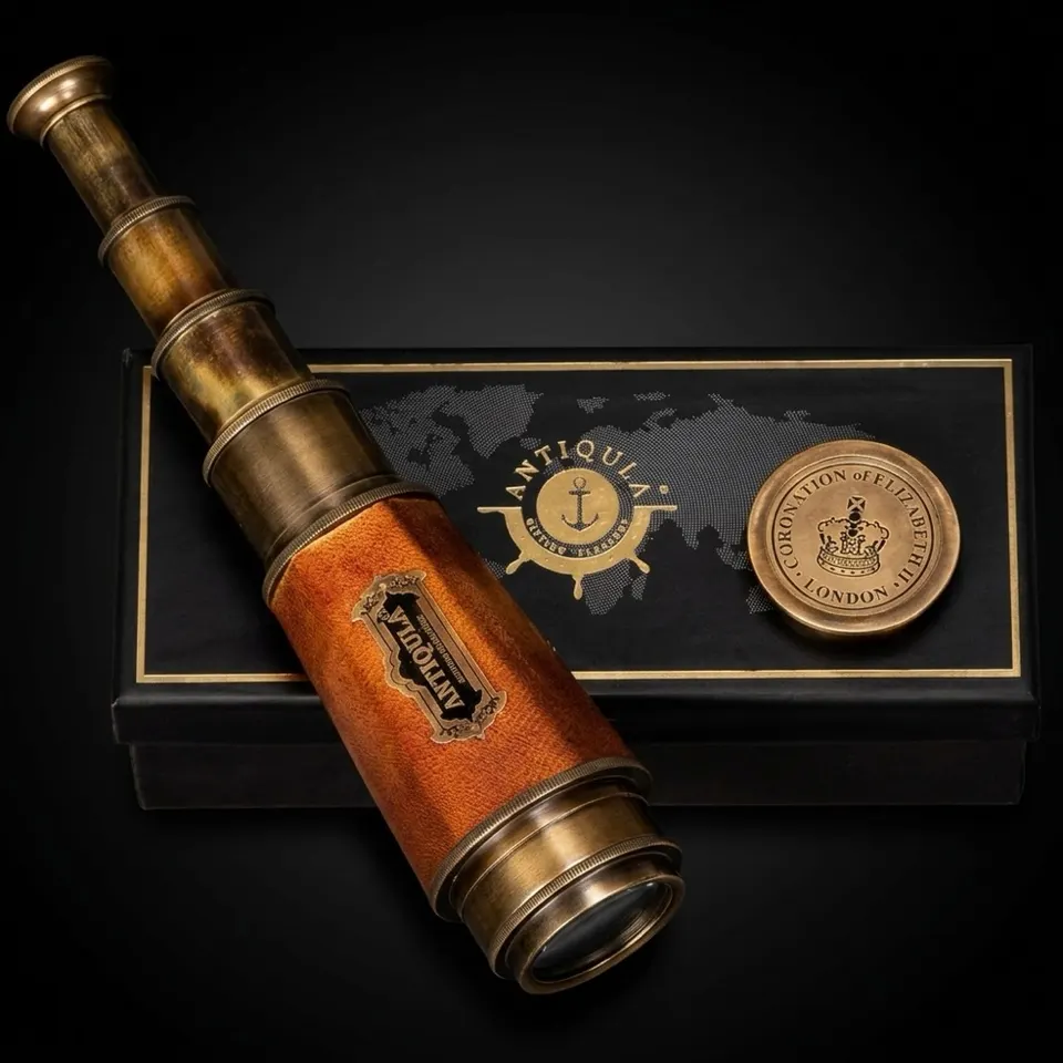 Brass Spyglass Telescope 20" with Black Gift Box with Telescope Stencil
