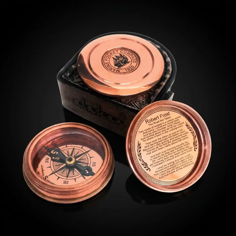 Copper Finish Compass, Leather Case