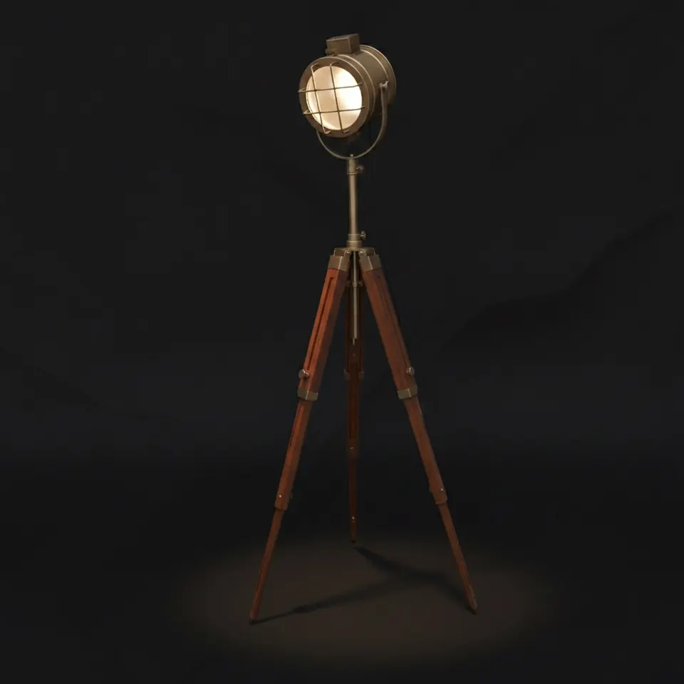 Antique Finish Spotlight on Wooden Tripod