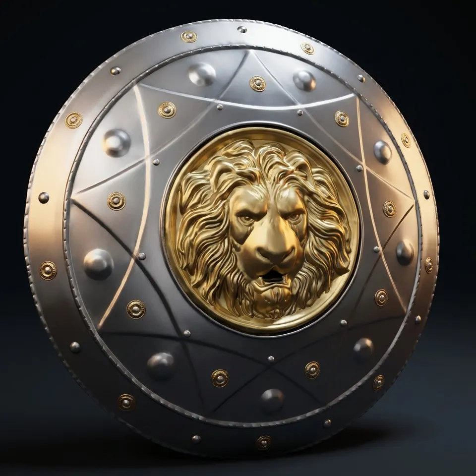 Medieval Antique Lion War Shield with Ancient Greek Round view 1