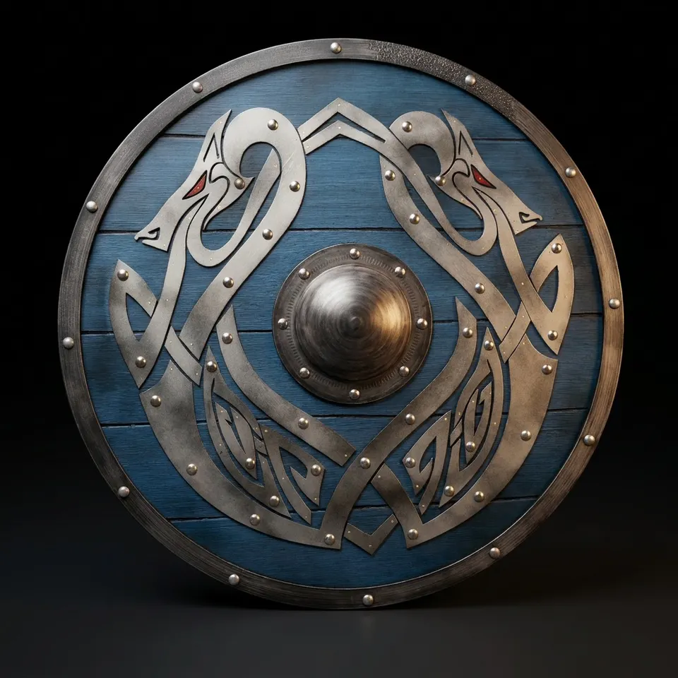 Medieval Viking Wolf Wooden Shield with Norse Wall Décor