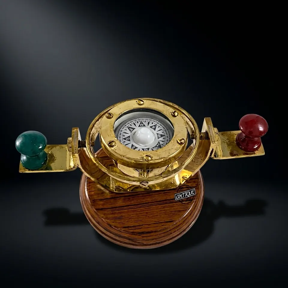Gimbal Compass on Wooden Base